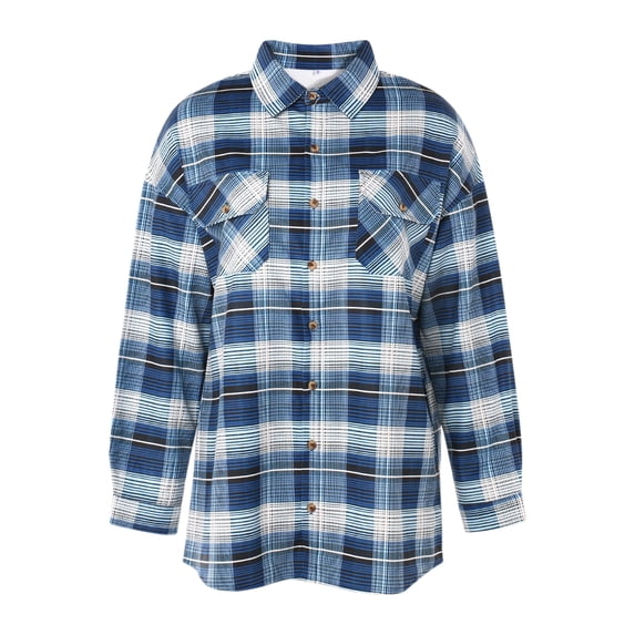 Seyurigaoka Women Button Down Shirt Long Sleeve Loose Lapel Plaid Print Top with Pockets