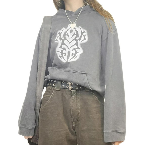 Seyurigaoka Women Casual Hood Sweatshirt Vintage Print Long Sleeve Harajuku Loose Pullover with Pocket for Spring Autumn