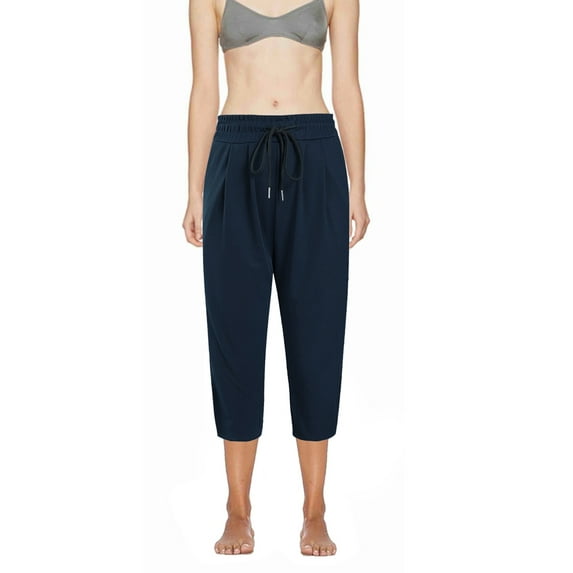 Seyurigaoka Women Casual Shorts Solid Color High Waist Drawstring Cropped Pants