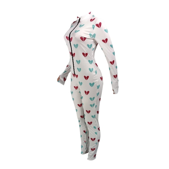 Seyurigaoka Women Christmas Printed Romper Casual Long Sleeve O-Neck Jumpsuit