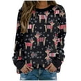 thumbnail image 1 of Seyurigaoka Women Christmas Sweatshirt Elk Snowflake Christmas Tree Letter Bow Hat Print Round Neck Long Sleeve Pullover Tops, 1 of 5