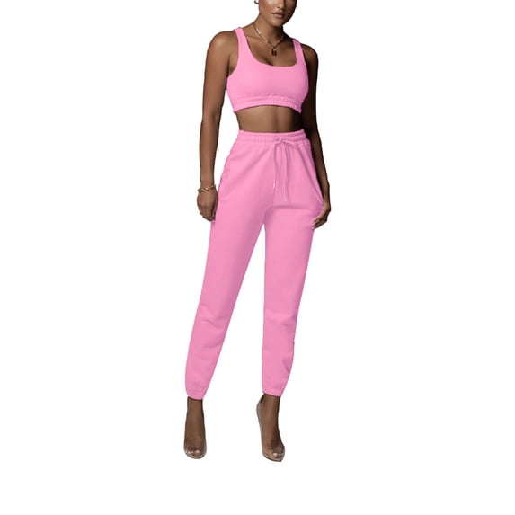 Seyurigaoka Women Clothes Set Solid Color Sleeveless Tops + Elastic Waist Pants