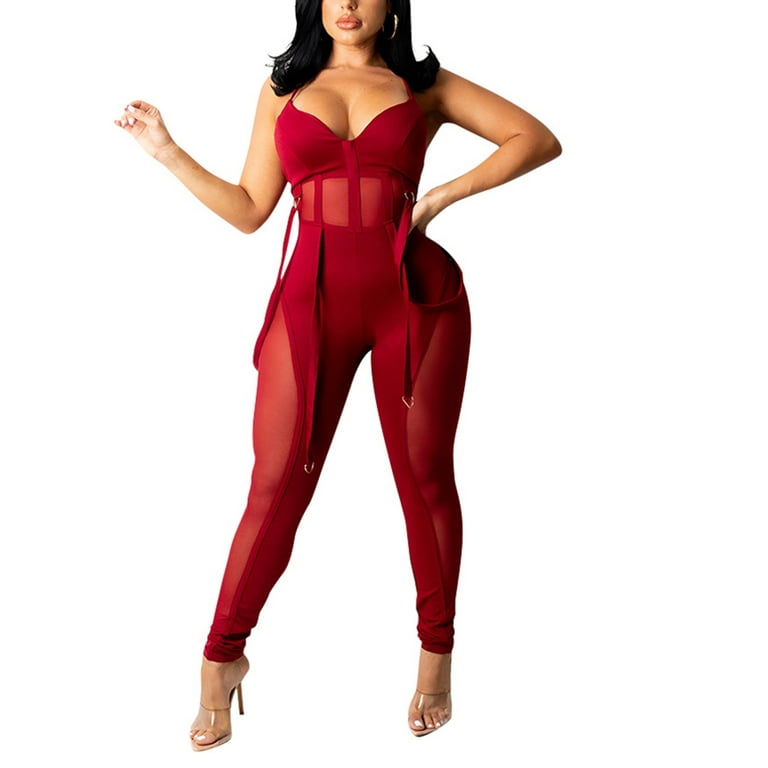 Red sales mesh jumpsuit