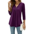 thumbnail image 1 of Seyurigaoka Women Fashion Wild T-Shirts Solid Color 3/4 Sleeve Button V-Neck Tops Spring Loose Casual Shirts Streetwear, 1 of 5
