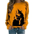 thumbnail image 1 of Seyurigaoka Women Halloween Pullover Bat/Pumpkin/Witch/Cat Print Loose Sweatshirt Casual Long Sleeve Round Neck Bottoming Jumper Tops, 1 of 5