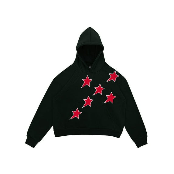 Seyurigaoka Women Hooded Sweatshirts Star Embroidery Casual Long Sleeve Pullover Tops with Pockets Autumn Streetwear