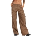 thumbnail image 1 of Seyurigaoka Women Juniors Cargo Pants 2000s Aesthetic Grunge Solid Color Straight Leg Baggy Trousers with Multiple Pockets Streetwear, 1 of 5