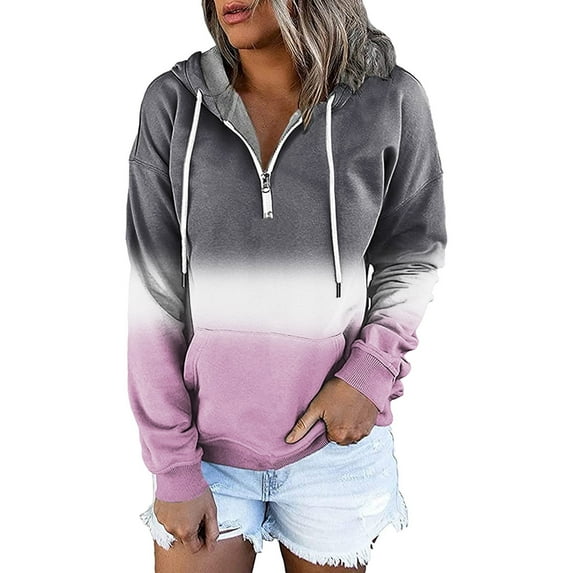 Seyurigaoka Women Juniors Casual Hoodie, Contrast Color Long Sleeve Hooded Pullover Tops Blouse