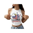 thumbnail image 1 of Seyurigaoka Women Juniors Independence Day Crop Tank Tops, Slim-fit Star  Stripe Print Round Neck Navel Vest, 1 of 5