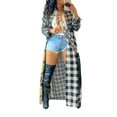 thumbnail image 1 of Seyurigaoka Women Juniors Long Coat, Variegated Color Plaid Print Turn-down Collar Tops, 1 of 9