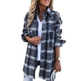 thumbnail image 1 of Seyurigaoka Women Juniors Plaid Cardigan, Single-breasted Long Sleeve Lapel Shirt with Pockets, 1 of 4