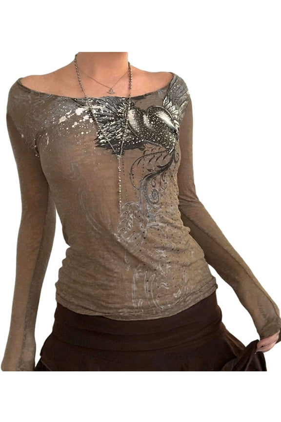 Women Juniors Rhinestone T-shirt, Angel Wing Love Pattern Long Sleeve Pullover