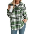 thumbnail image 1 of Seyurigaoka Women Juniors Shacket Plaid Printed Pattern Coat, Button-down Collared Jacket, 1 of 9