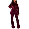 thumbnail image 1 of Seyurigaoka Women Juniors Solid Color Leisure Suit, Puff Sleeve Short Tops, Bell-bottomed Pants, 1 of 8