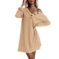 thumbnail image 1 of Seyurigaoka Women Juniors Solid Color Mini Dress, Long Sleeve V-neck Leisure Dress, 1 of 9