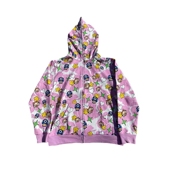 Seyurigaoka Women Juniors Spring Autumn Casual Hooded Coat Long Sleeve Star Heart Animal Print Zipper Hoodie for Teen Girls