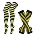 thumbnail image 1 of Seyurigaoka Women Juniors Stockings and Gloves Set Striped Knitted Over Knee High Socks + Fingerless Arm Sleeve Gloves for Teen Girls, 1 of 5