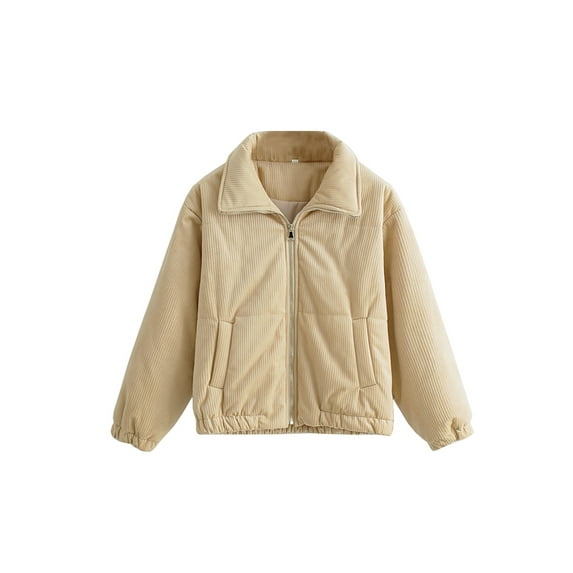 Seyurigaoka Women Juniors Thick Coat, Solid Color Turn-Down Collar Long Sleeve Jacket