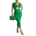 thumbnail image 1 of Seyurigaoka Women Knitted Hollow Bodycon Dress Summer Solid Color Lapel Short Sleeve Low Cut Single Button Long Hip Skirt, 1 of 9