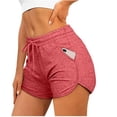 thumbnail image 1 of Seyurigaoka Women Letter Print Sport Shorts, Irregular Hem Drawstring Waist Short Pants with Pockets for Summer, 1 of 7