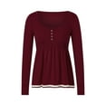 thumbnail image 1 of Seyurigaoka Women Long Sleeve Shirts Casual Contrast Color Button Low Cut Basic Pullover Tops for Club Streetwear, 1 of 9