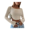 thumbnail image 1 of Seyurigaoka Women Long Sleeve Tees Exposed Navel Crop Tops Casual Solid Knitted Pullovers Base T-shirts Streetwear Clubwear, 1 of 8
