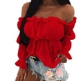 thumbnail image 1 of Seyurigaoka Women Long Sleeve Tops, Off Shoulder Blouse, Flare Bell Sleeve Shirt, 1 of 5