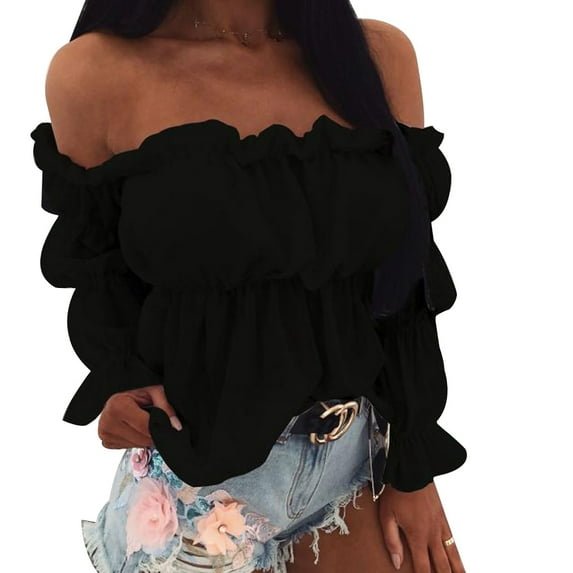 Seyurigaoka Women Long Sleeve Tops, Off Shoulder Blouse, Flare Bell Sleeve Shirt
