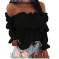 thumbnail image 1 of Seyurigaoka Women Long Sleeve Tops, Off Shoulder Blouse, Flare Bell Sleeve Shirt, 1 of 5