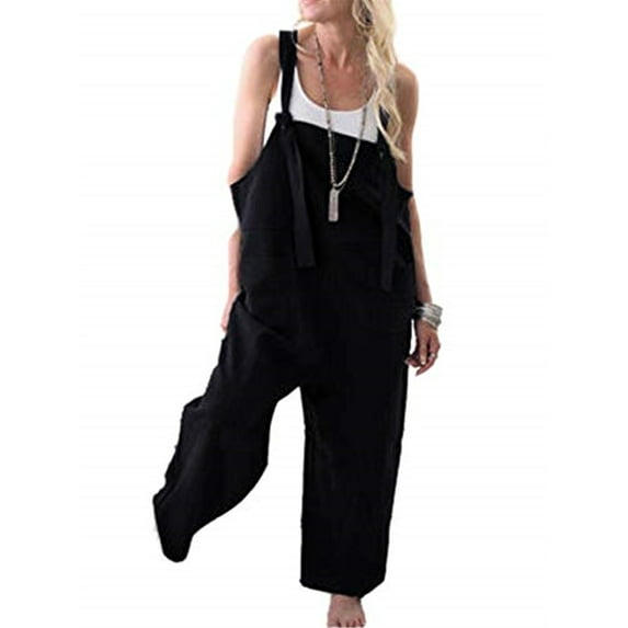Seyurigaoka Women Loose Overalls Sleeveless Straps Wide Leg Vintage Jumpsuit