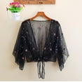 thumbnail image 1 of Seyurigaoka Women Mesh Sheer Cardigan Exquisite Flower Embroidery Loose Tops Beach Blouse, 1 of 7