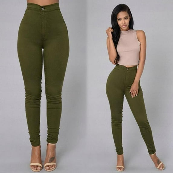 Seyurigaoka Women Pants High Waist Slim Pencil Skinny Tummy Control Solid Color Pants
