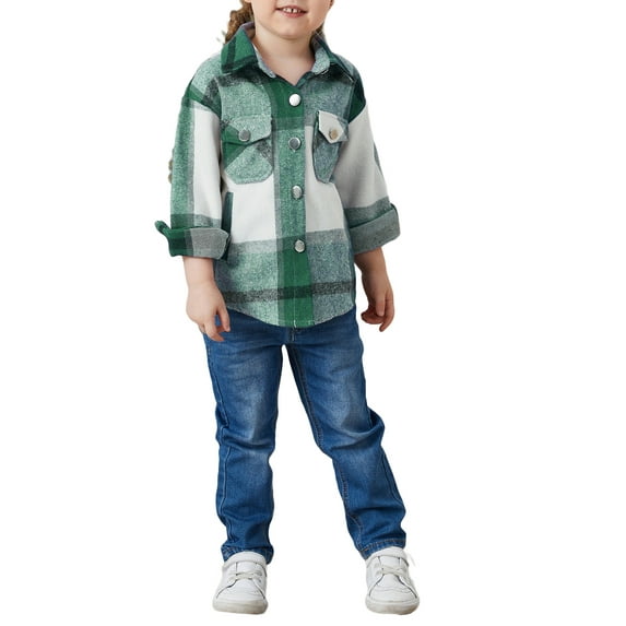 Seyurigaoka Women Parent-Kid Coat, Long Sleeve Lapel Plaid Velvet Shacket Party Buttons Cardigan