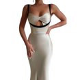 thumbnail image 1 of Seyurigaoka Women Party Dress, Patchwork/Plain Cross Pleated Hollow Low Chest Dress, Party/Bar/Club Tight Long One-Piece, 1 of 5