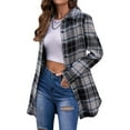 thumbnail image 1 of Seyurigaoka Women Plaid Shirt, Button-down Color Block Long Sleeve Lapel Shacket, 1 of 9