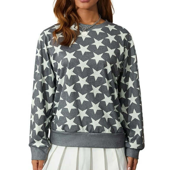 Seyurigaoka Women Retro Punk Knitting Sweatshirt Harajuku Loose Pullovers Graphic Long Sleeve Round Neck Star Print Hoodies Streetwear