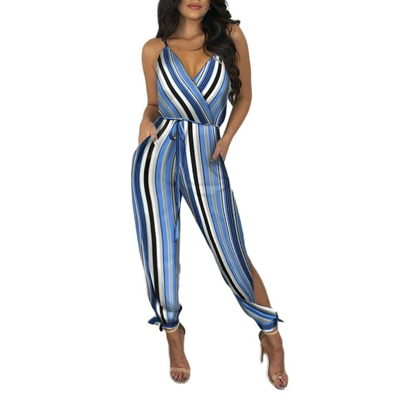 Seyurigaoka Women Sexy Jumpsuit Printed Pattern Deep V-neck Sleeveless Overalls