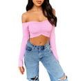 thumbnail image 1 of Seyurigaoka Women Sexy Off Shoulder T-Shirt Long Sleeves Ribbed Knit Blouse, 1 of 9