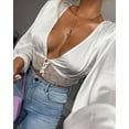 thumbnail image 1 of Seyurigaoka Women Sexy Shirts Lace Hollow Out Satin V-Neck Long Sleeve Blouse, 1 of 4