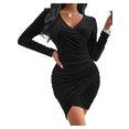 thumbnail image 1 of Seyurigaoka Women Sexy V-neck Sequins Party Dress, Long Sleeve Pleated Elegant Bodycon, 1 of 7