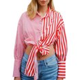 thumbnail image 1 of Seyurigaoka Women Stripes/Dots Print Long Sleeve Tie Knot Button Down Shirts, 1 of 9