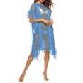 thumbnail image 1 of Seyurigaoka Women Summer Beach Bikini Cover Ups Solid Color Sheer Knitted Cutout Short Sleeve Split  Swimwear Blouse with Fringe, 1 of 6