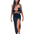 thumbnail image 1 of Seyurigaoka Women Summer Cross Halter Bandage Dress Ring Buckle Sleeveless Sexy See Through Side Slit Party Night Clubwear Clothing, 1 of 8
