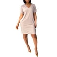thumbnail image 1 of Seyurigaoka Women Summer Dress, Solid Color V-Neck Short Sleeves Casual Skirt, 1 of 8
