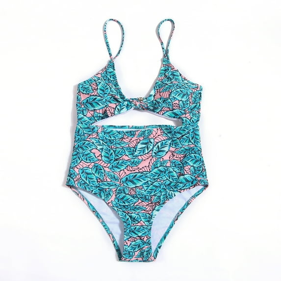 Seyurigaoka Women Summer Swimsuit Leaf Hollow Knotted Sleeveless Beachwear