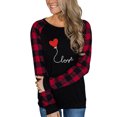 thumbnail image 1 of Seyurigaoka Women Valentine's Plus Size T-shirt, O-Neck Plaid Long Sleeves Love Heart Pattern Letter Pullover Tops, 1 of 4