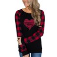 thumbnail image 1 of Seyurigaoka Women Valentine's Plus Size T-shirt, O-Neck Plaid Long Sleeves Love Heart Pattern Letter Pullover Tops, 1 of 4