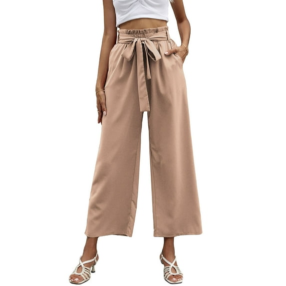 Seyurigaoka Women Wide Leg Pants, Elegant High Waist Loose Casual Party Street Cropped Trousers