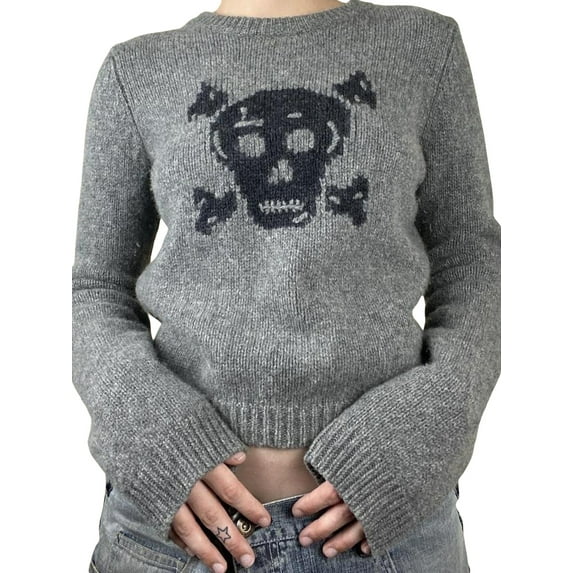 Seyurigaoka Women's 2000s Loose Pullover Tops Harajuku Print Crew Neck Sweater Knitwear Grunge Long Sleeve Oversized Loose Sweatshirt