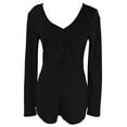 thumbnail image 1 of Seyurigaoka Women's Bodysuit Solid Color Long Sleeve Button Deep V-Neck Bodycon, 1 of 5
